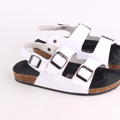 Dép đế trấu Sandal birken 2 khoá da PU mặt đen HISHOO S102
