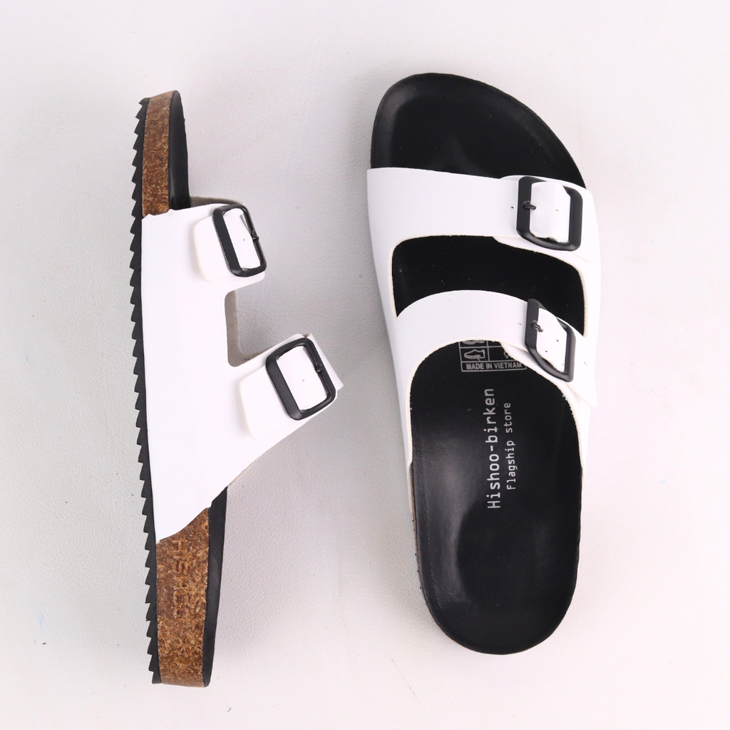 Dép đế trấu birken quai ngang 2 khoá MẶT ĐEN HISHOO S093