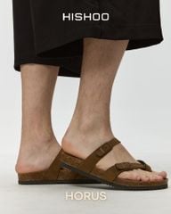 Dép đế trấu birken quai ngang xỏ ngón da lộn premium HISHOO H098