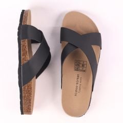 Dép đế trấu birken quai ngang chéo MẶT ĐEN HISHOO S096