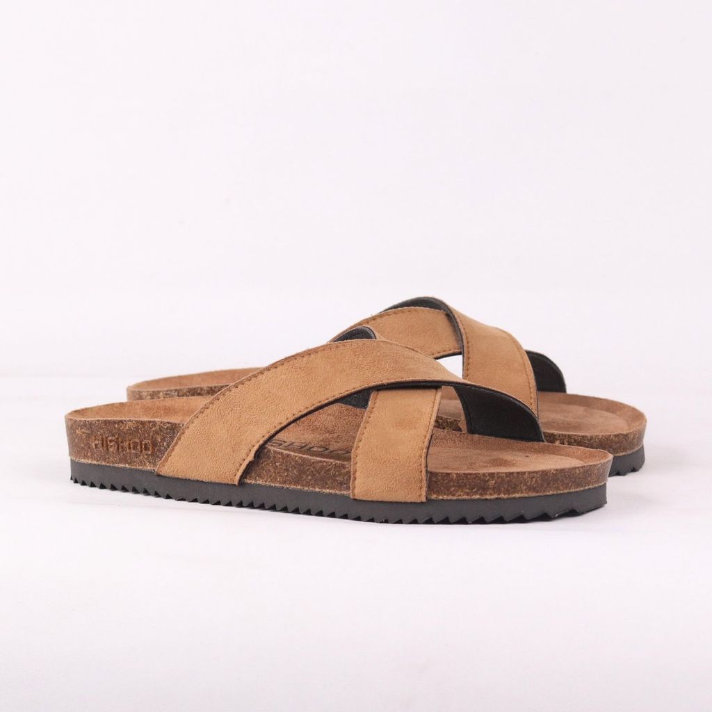 Dép đế trấu birken bé trai bé gái quai ngang chéo da lộn premium HISHOO H096