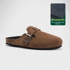 Dép đế trấu sục Boston quai ngang Nâu da lộn HISHOO R109