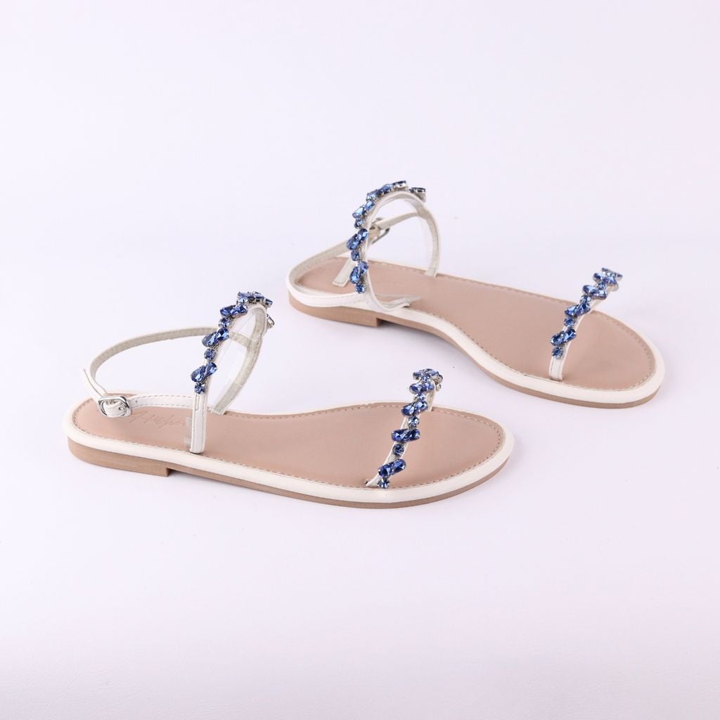 Dép Sandal Nữ Đế Bệt Quai Hậu Dây Mảnh Đính Đá HISHOO S147