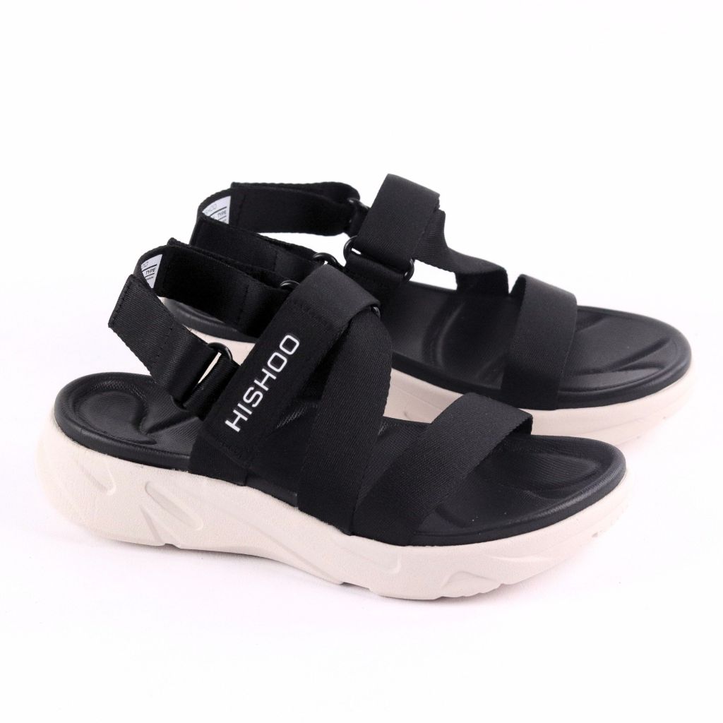 Giày Đi Học Sandal Đế Trắng Mặt Đen Quai Dù HISHOO F002
