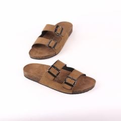 Dép đế trấu birken quai ngang 2 khoá da lộn HISHOO R093