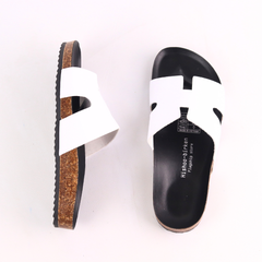 Dép đế trấu birken quai ngang chữ H MẶT ĐEN HISHOO S095
