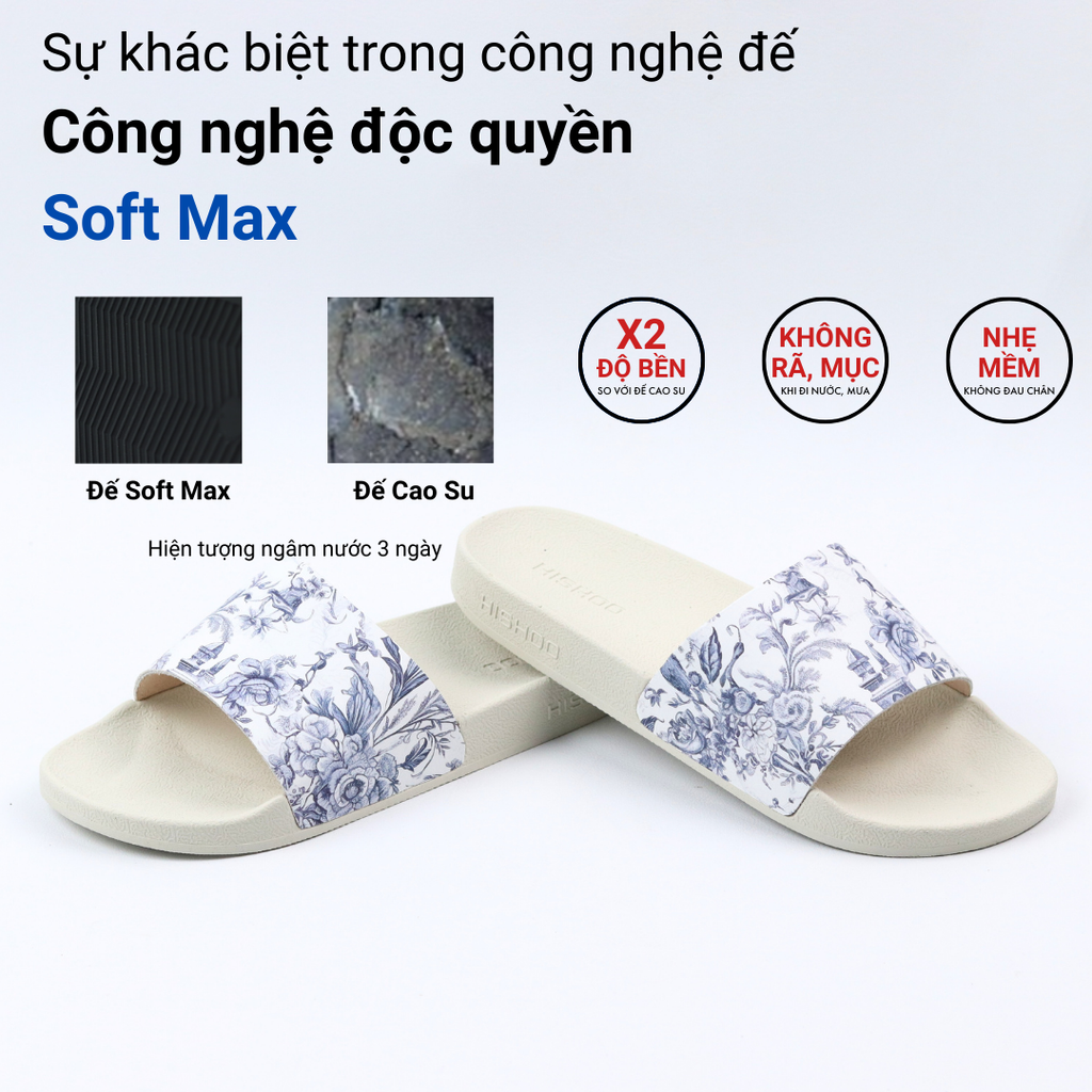 Dép quai ngang da bò In Hình Xứ Jouy HISHOO U112