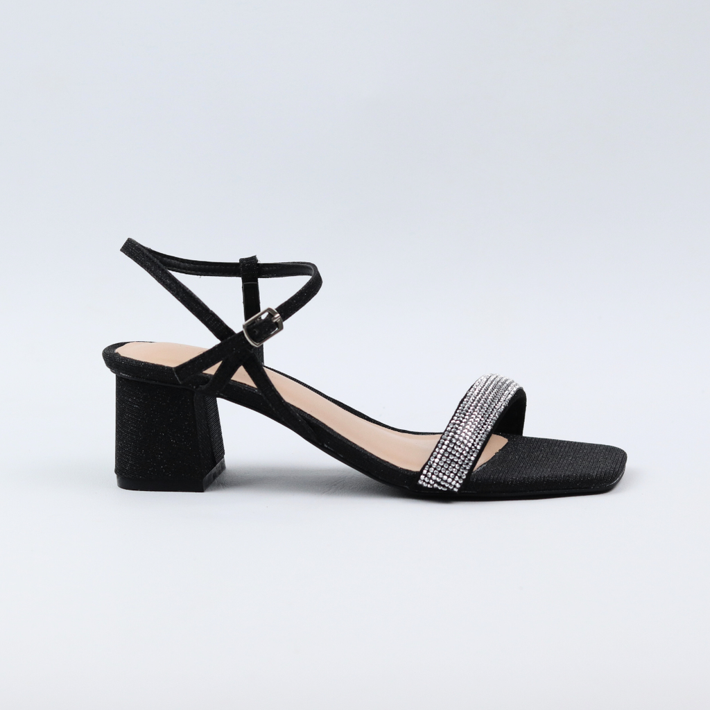 Giày Sandal Cao Gót Đế Vuông 5cm Quai Mảnh Đính Xoàn Hishoo S125