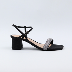 Giày Sandal Cao Gót Đế Vuông 5cm Quai Mảnh Đính Xoàn Hishoo S125