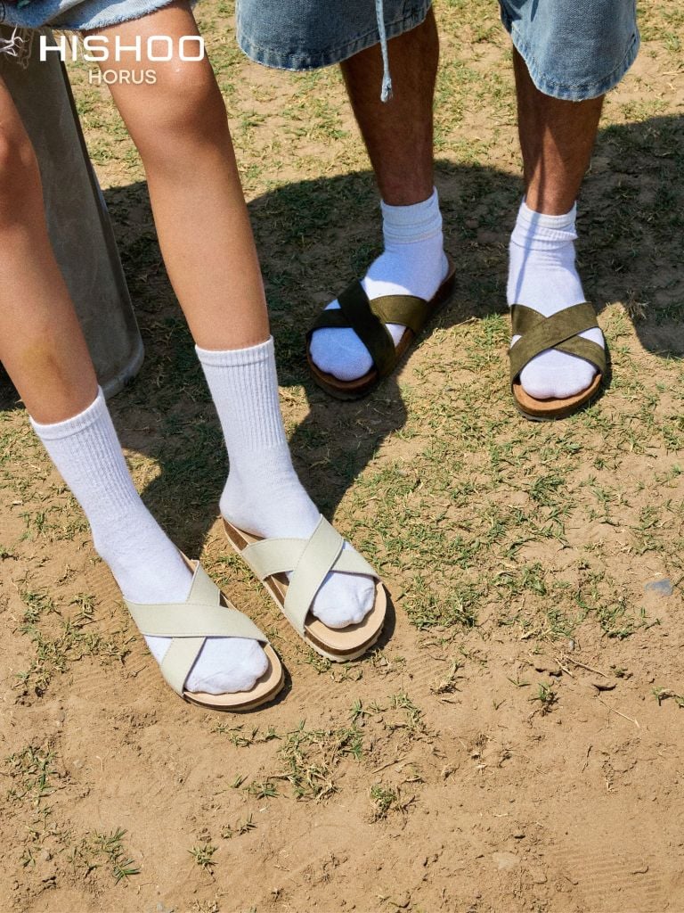 Dép đế trấu birken quai ngang chéo premium HISHOO B096