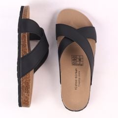 Dép đế trấu birken quai ngang chéo MẶT ĐEN da bò HISHOO M096