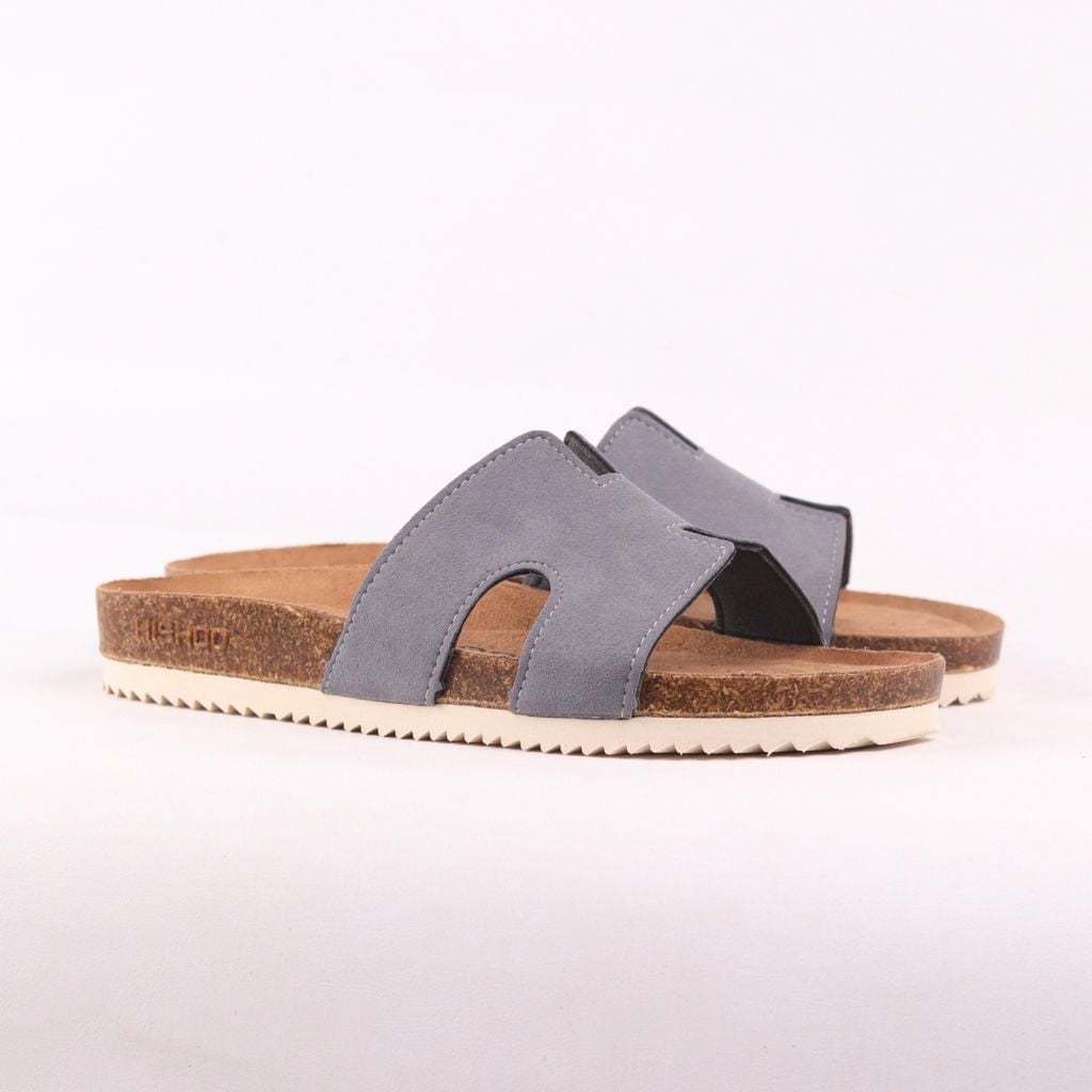 Dép đế trấu birken Chữ H da lộn premium HISHOO H095