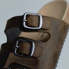 Dép đế trấu birken quai ngang 3 khoá da bò HISHOO M092