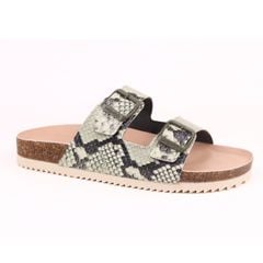 Dép đế trấu birken 2 khoá Xanh Vân Rắn premium HISHOO B093