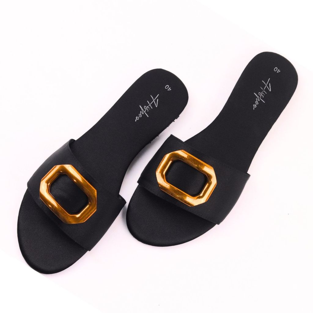 Dép lê nữ quai ngang đính khoá vàng HISHOO S124