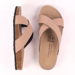 Dép đế trấu birken quai ngang chéo da lộn HISHOO R096