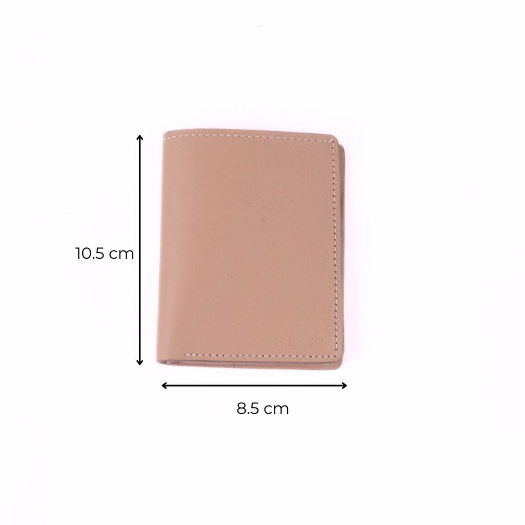 Ví Da Dáng Đứng Nam Nữ Đựng Thẻ [HỒNG KEM] Alpha Da Bò Phụ Kiện Hishoo V004