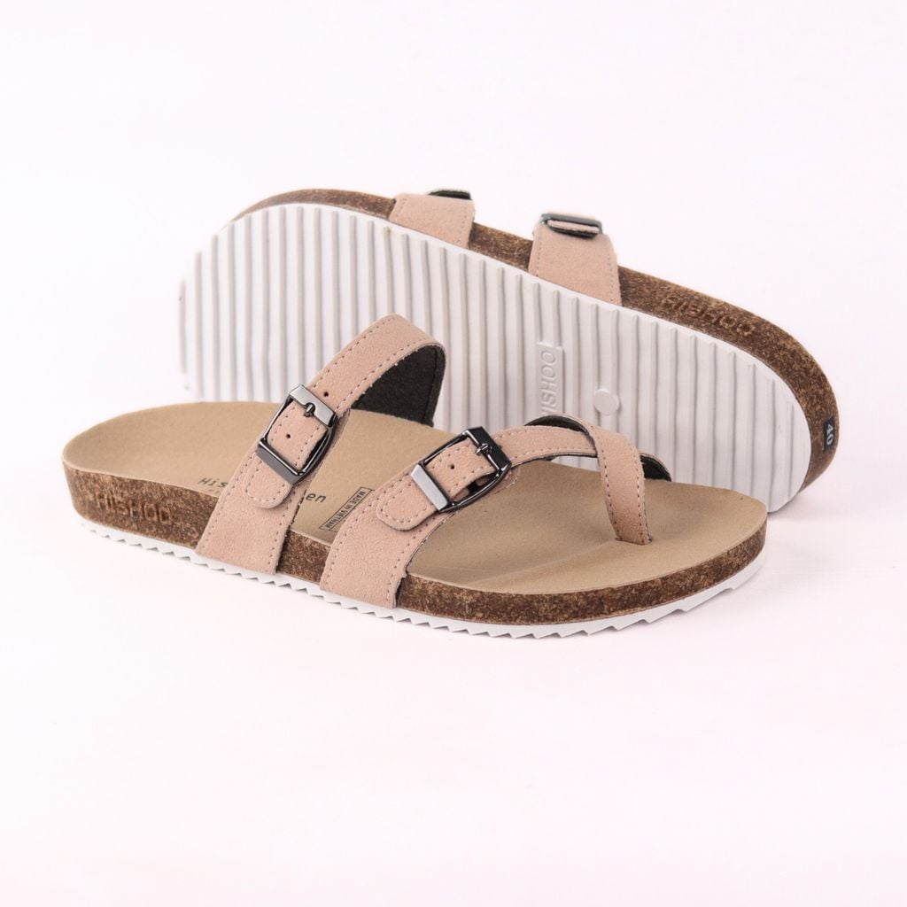Dép đế trấu birken xỏ ngón 2 khoá da lộn HISHOO R098