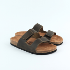 Dép đế trấu birken quai ngang xé dán da bò HISHOO M105