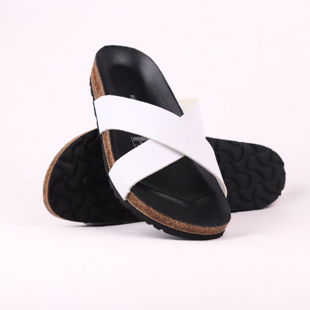 Dép đế trấu birken quai ngang chéo MẶT ĐEN HISHOO S096