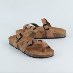 Dép đế trấu birken xỏ ngón 2 khoá da lộn HISHOO R098