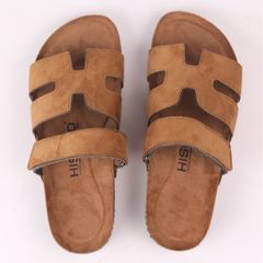 Dép đế trấu birken Chữ H Sandal quai ngang bản, da lộn premium HISHOO H104