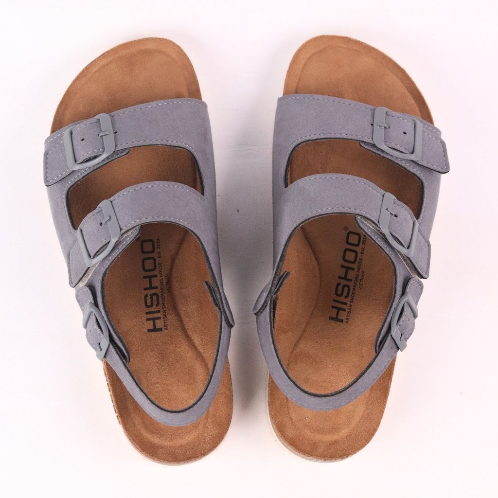 Dép đế trấu sandal birken bé trai bé gái quai ngang 2 khoá premium HISHOO H102