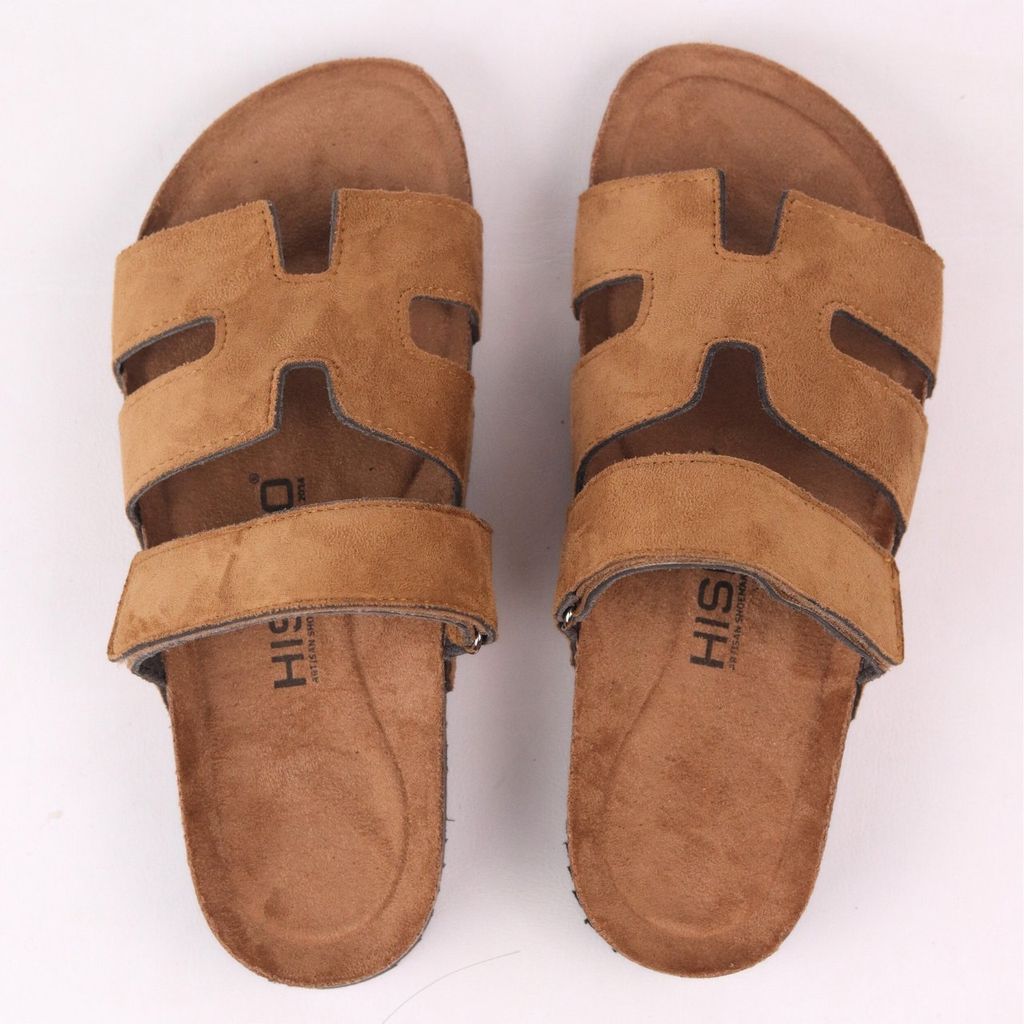Dép đế trấu birken bé trai bé gái Chữ H Sandal quai ngang bản, da lộn premium HISHOO H104