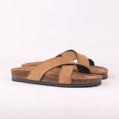 Dép đế trấu birken quai ngang chéo da lộn premium HISHOO H096