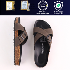 Dép đế trấu birken quai ngang chéo da bò [CÓ KHOÁ] HISHOO M096