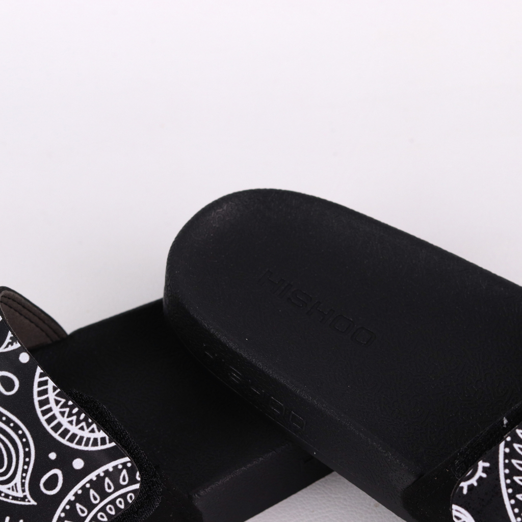 Dép quai ngang da bò Xé dán Bandana Đen HISHOO U115