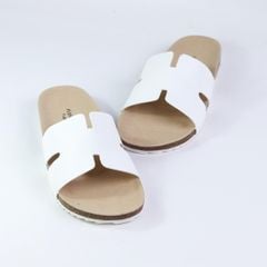 Dép đế trấu birken quai ngang chữ H MẶT ĐEN HISHOO S095