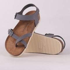 Dép đế trấu birken quai ngang sandal xỏ ngón da lộn premium HISHOO H118