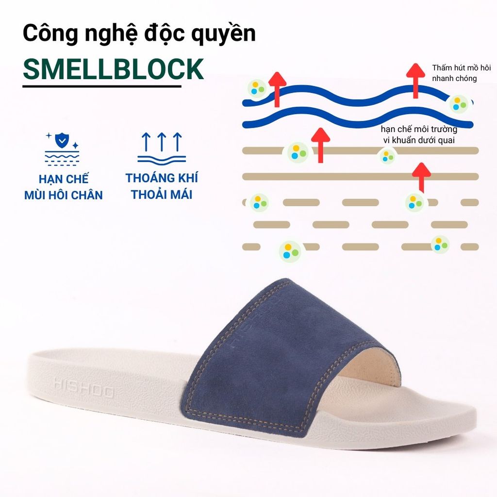 Dép quai ngang Nubuck Xanh navy HISHOO U111
