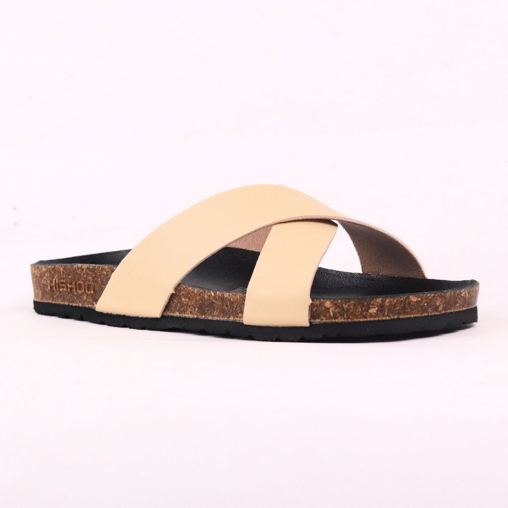 Dép đế trấu birken quai ngang chéo MẶT ĐEN HISHOO S096
