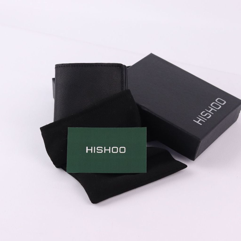 Ví Da Dáng Đứng Nam Nữ Đựng Thẻ [ĐEN] Alpha Da Bò Phụ Kiện Hishoo V004