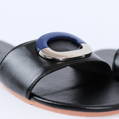 Dép lê nữ quai ngang đính khoá bạc xanh HISHOO S122