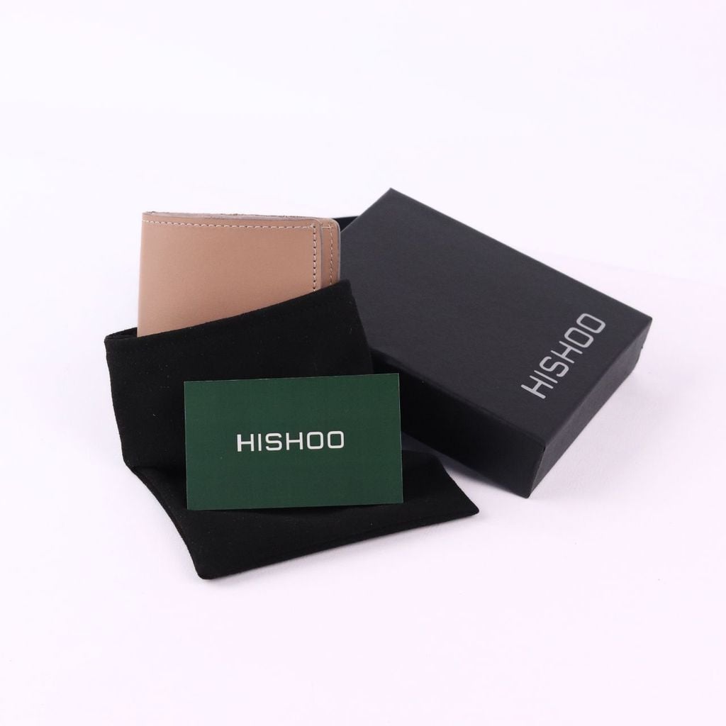 Ví Da Dáng Đứng Nam Nữ Đựng Thẻ [HỒNG KEM] Alpha Da Bò Phụ Kiện Hishoo V004