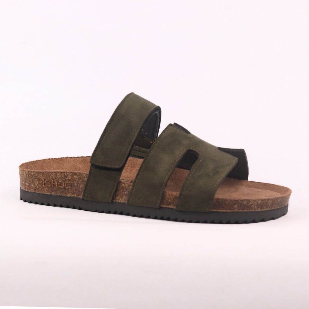 Dép đế trấu birken Chữ H Sandal quai ngang bản, da lộn premium HISHOO H104