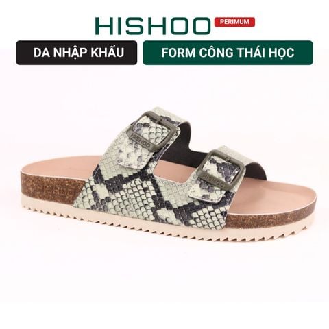 Dép đế trấu birken 2 khoá Xanh Vân Rắn premium HISHOO B093