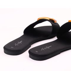 Dép lê nữ quai ngang đính khoá vàng HISHOO S124