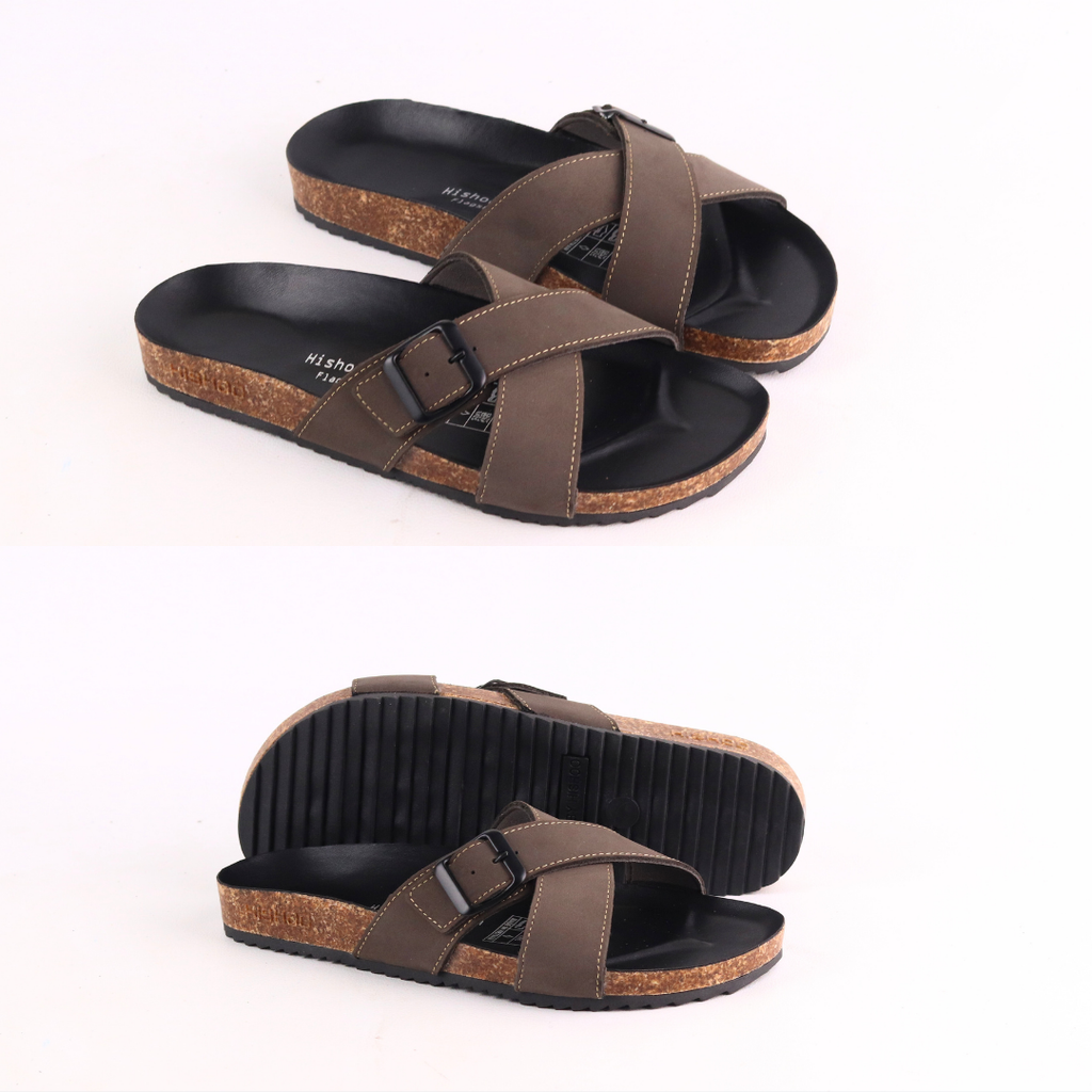 Dép đế trấu birken quai ngang chéo da bò [CÓ KHOÁ] HISHOO M096