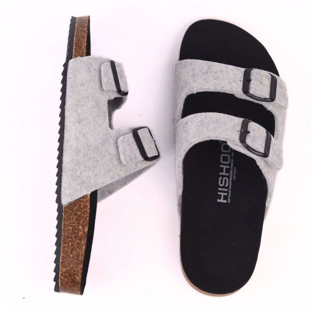 Dép đế trấu birken quai ngang 2 khoá vải dạ S093