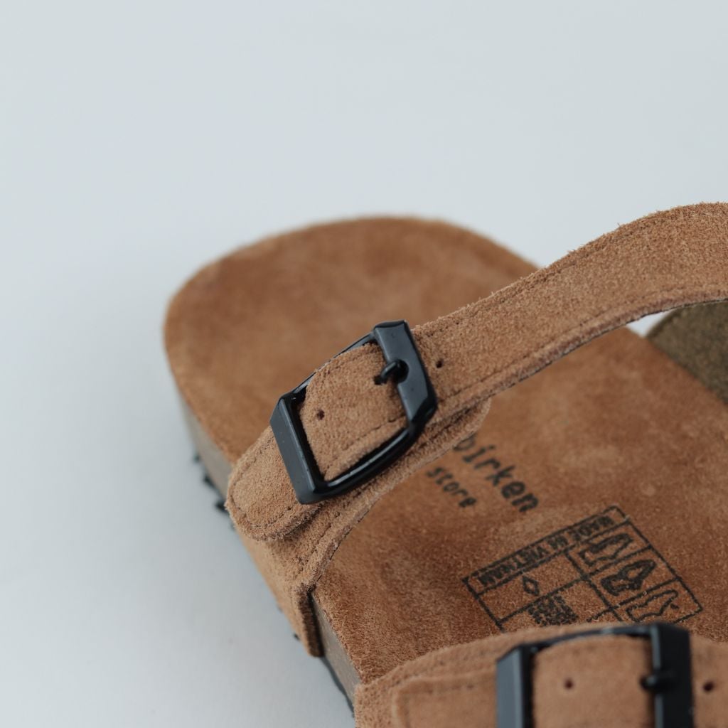 Dép đế trấu birken xỏ ngón 2 khoá da lộn HISHOO R098