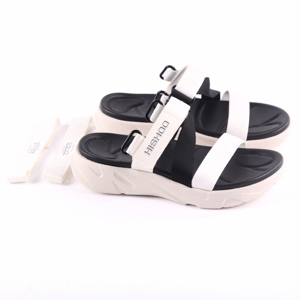 Giày Đi Học Sandal Đế Trắng Mặt Đen Quai Dù HISHOO F002