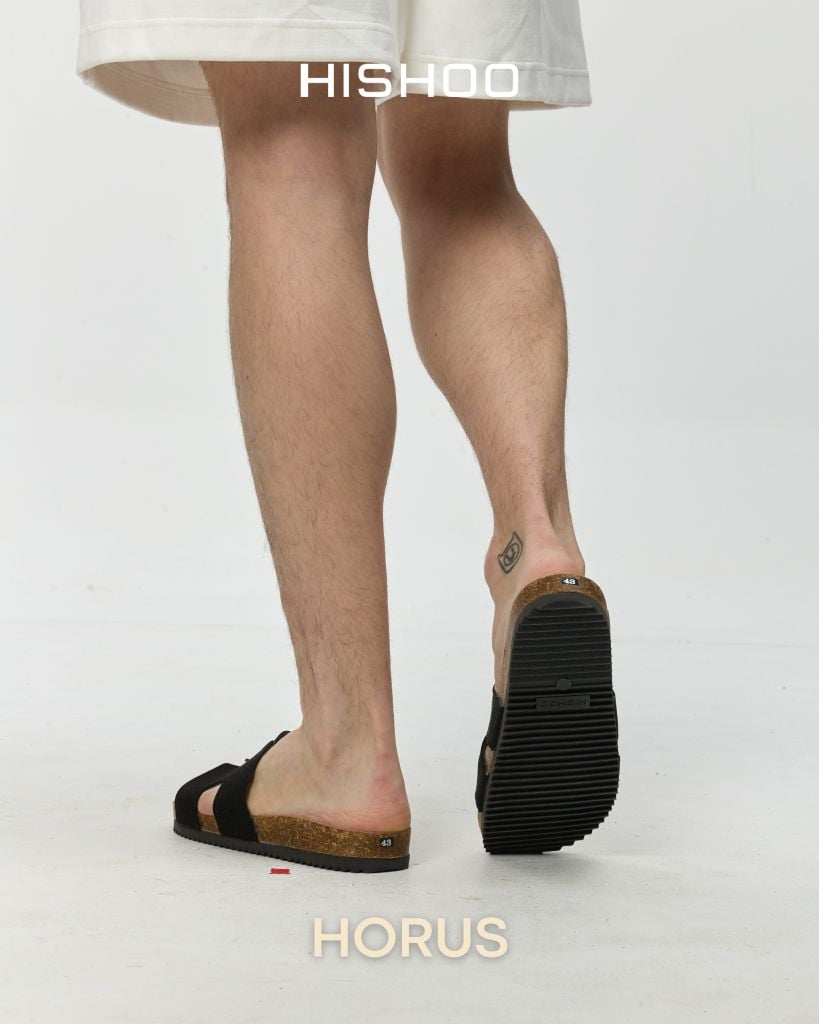 Dép đế trấu birken Chữ H da lộn premium HISHOO H095