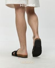 Dép đế trấu birken Chữ H da lộn premium HISHOO H095