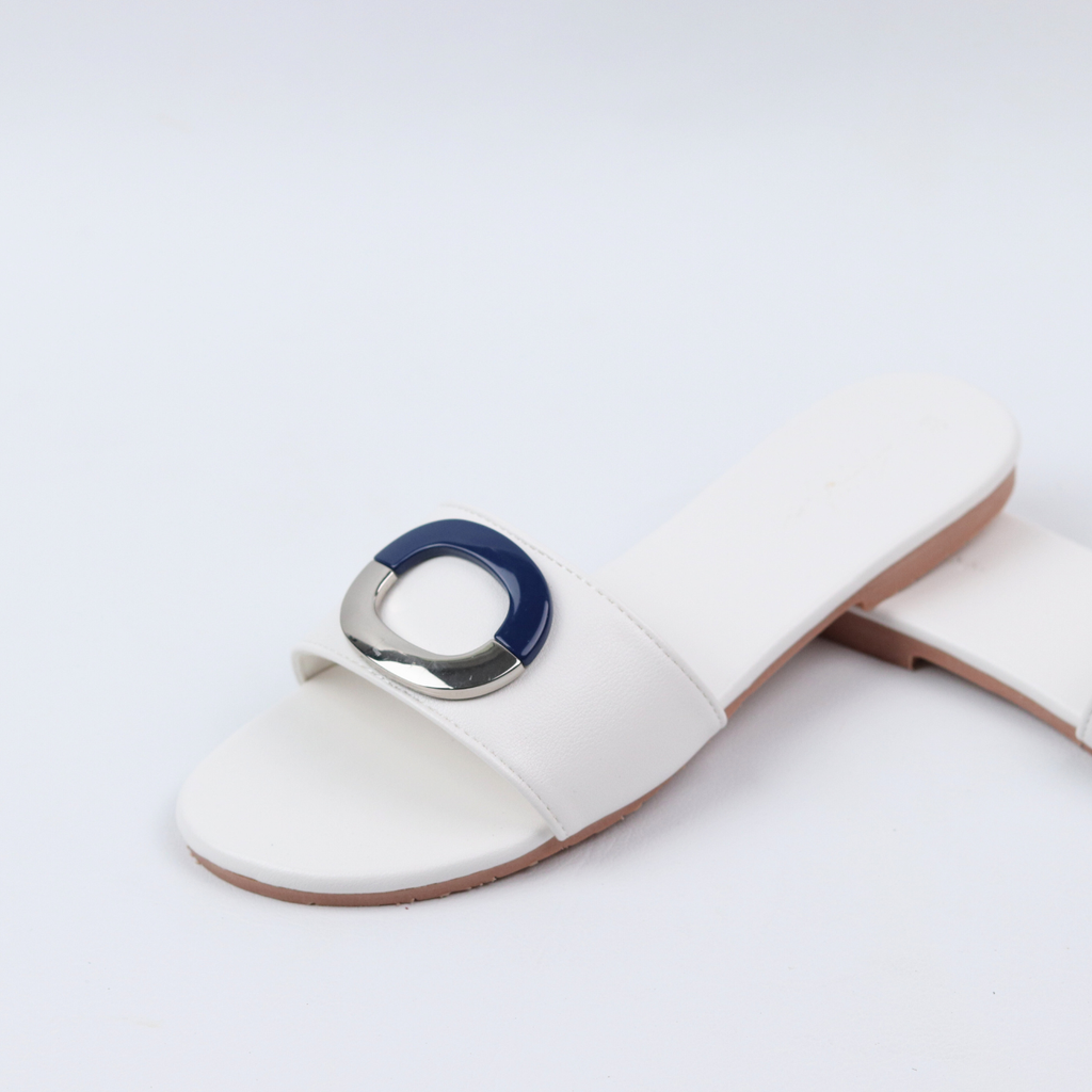 Dép lê nữ quai ngang đính khoá bạc xanh HISHOO S122