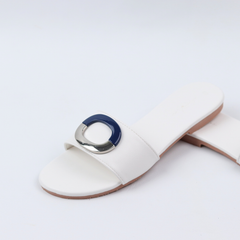 Dép lê nữ quai ngang đính khoá bạc xanh HISHOO S122