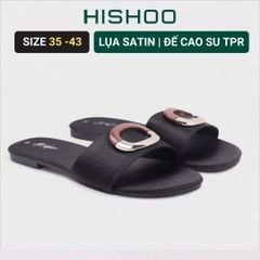 Dép lê nữ quai ngang đính khoá bạc nâu HISHOO S122